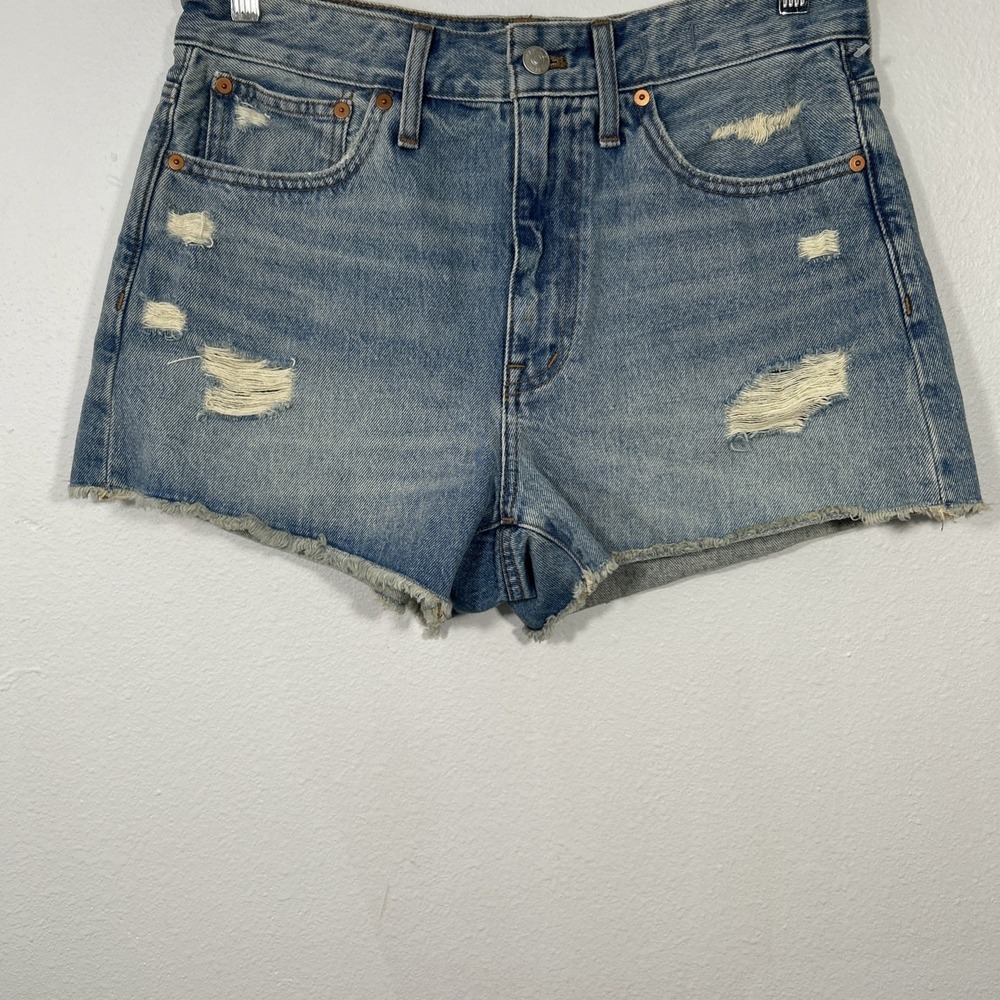 Madewell Jean Shorts‎ Womens 28 Blue High Rise Relaxed Fit Raw Hem Distressed